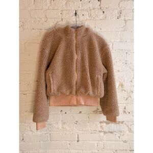 Fabletics Sherpa Teddy Zip Up Hoodie Jacket Tan Beige Cozy Fleece Women’s Large